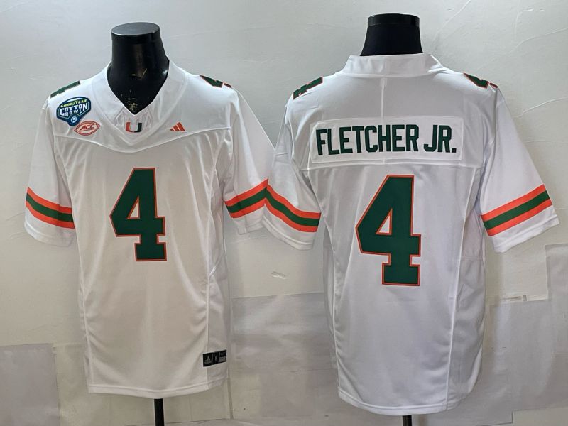 Men 2026 Miami Hurricanes #4 Fletcher jr White 3th generations Limited NCAA Jersey 0026